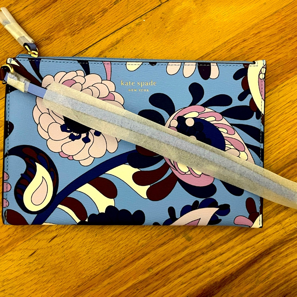 Kate Spade Blue Paisley Floral Wristlet brand new